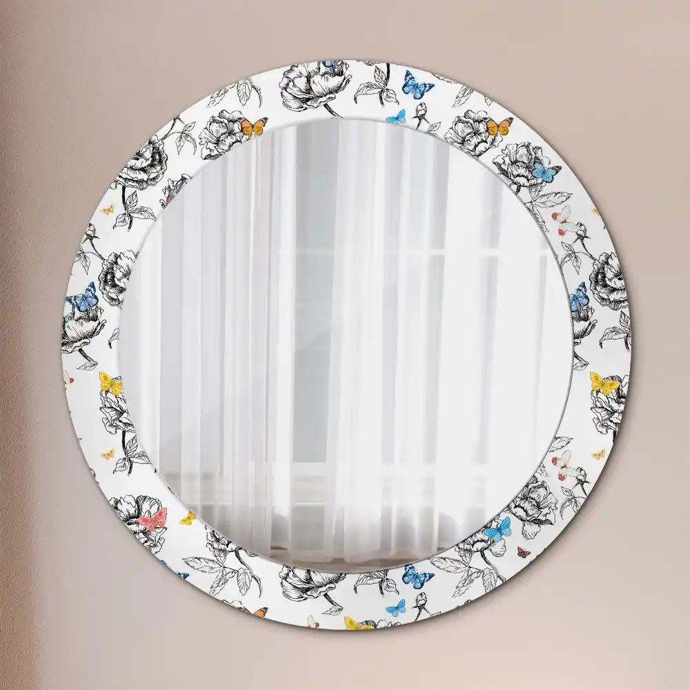 Round mirror frame with print Colorful butterflies