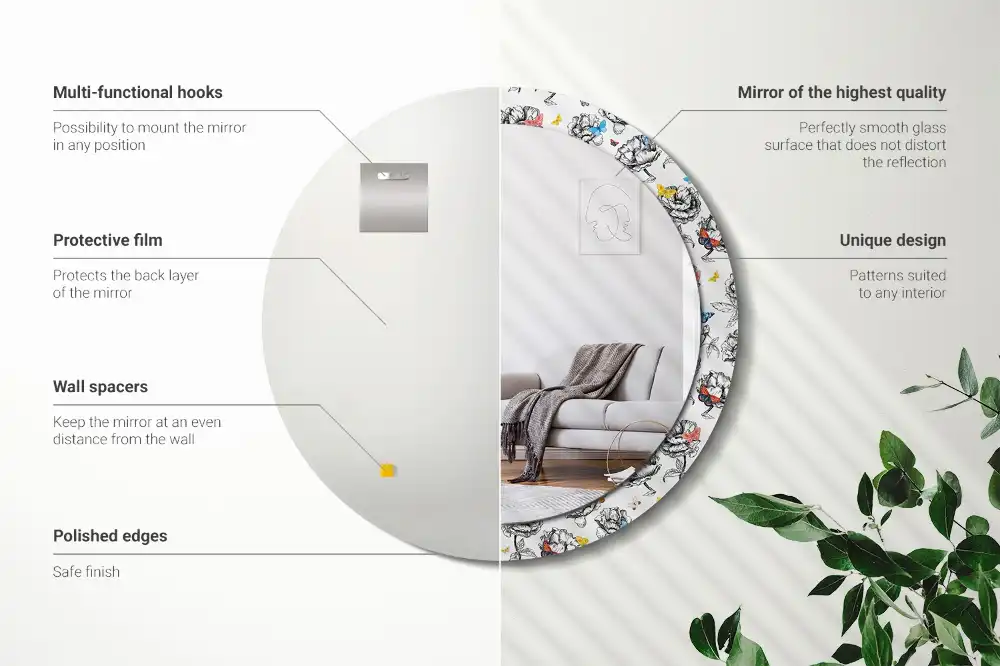 Round mirror frame with print Colorful butterflies