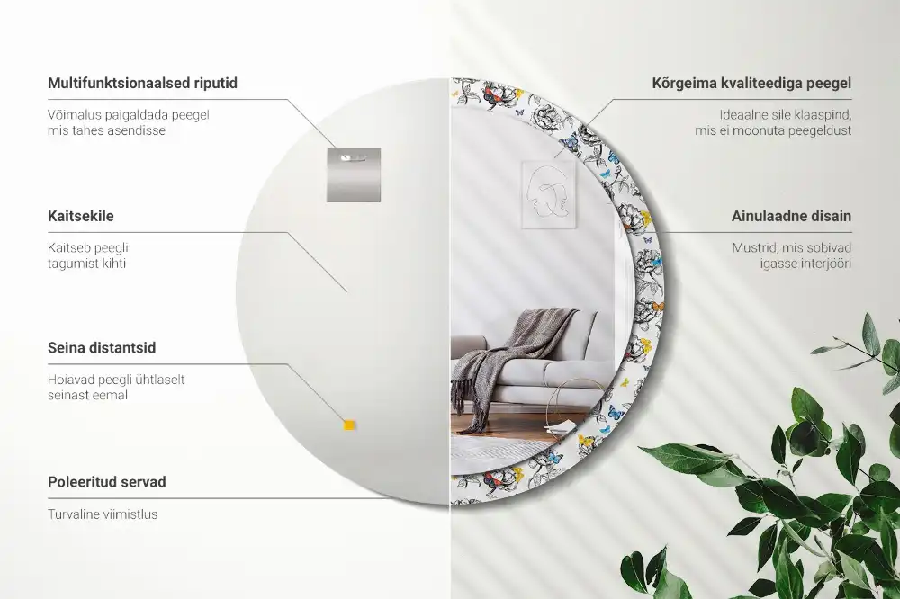 Round mirror frame with print Colorful butterflies