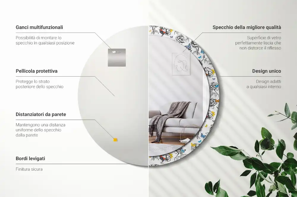 Round mirror frame with print Colorful butterflies