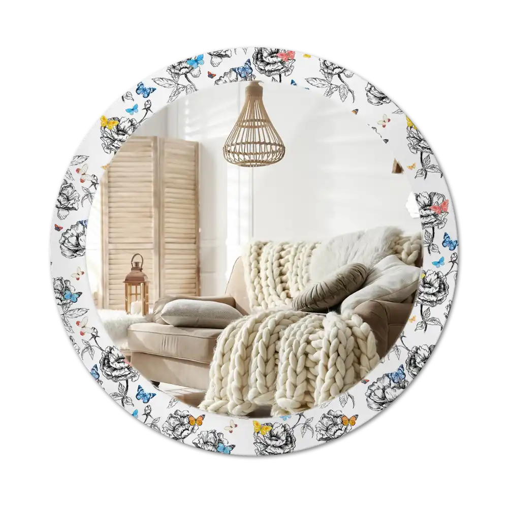 Round mirror frame with print Colorful butterflies