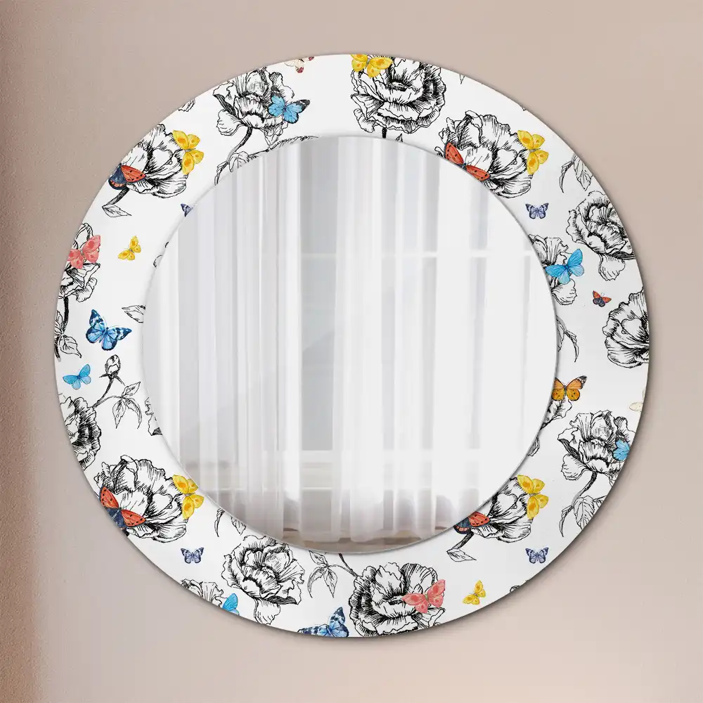 Round mirror frame with print Colorful butterflies