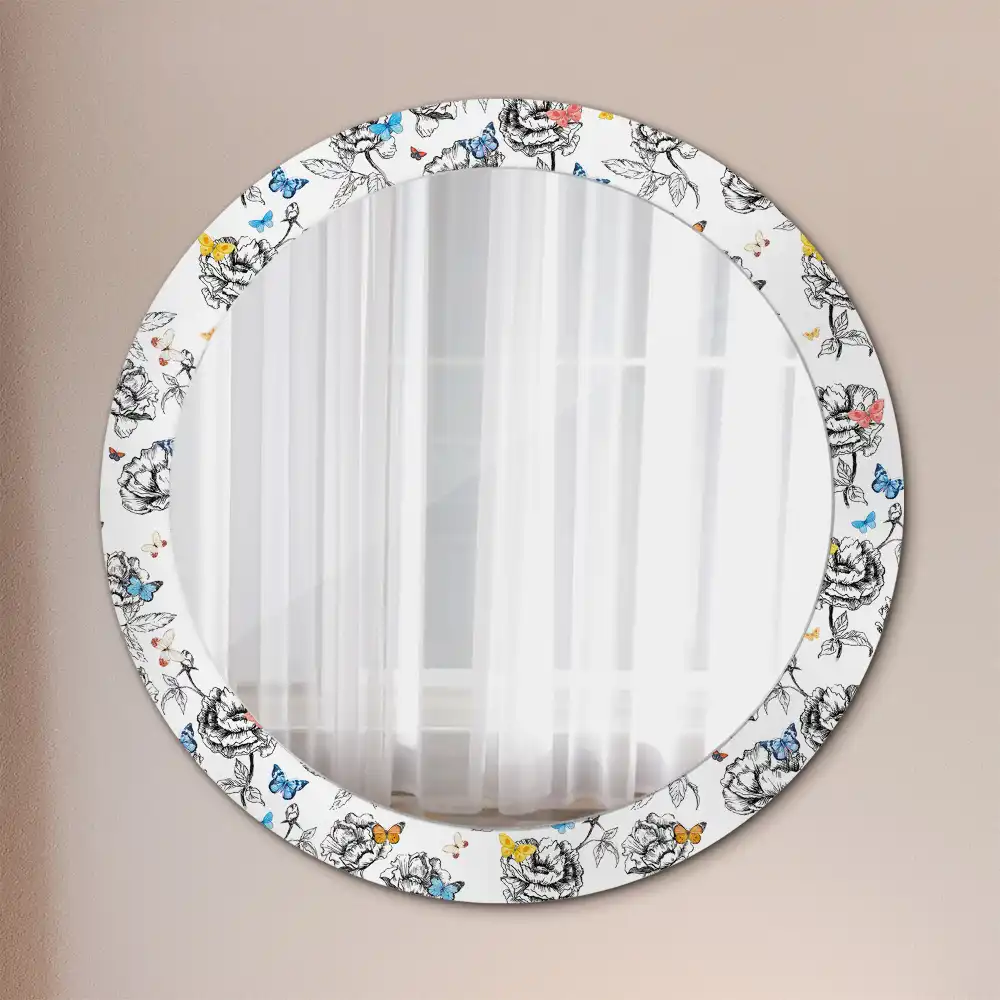 Round mirror frame with print Colorful butterflies