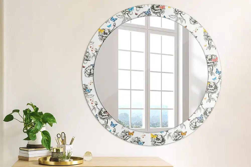 Round mirror frame with print Colorful butterflies