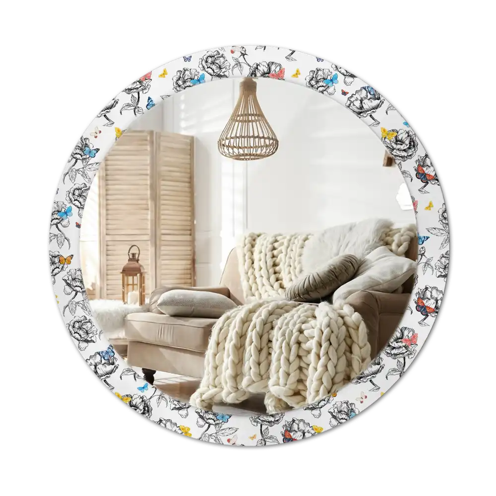 Round mirror frame with print Colorful butterflies