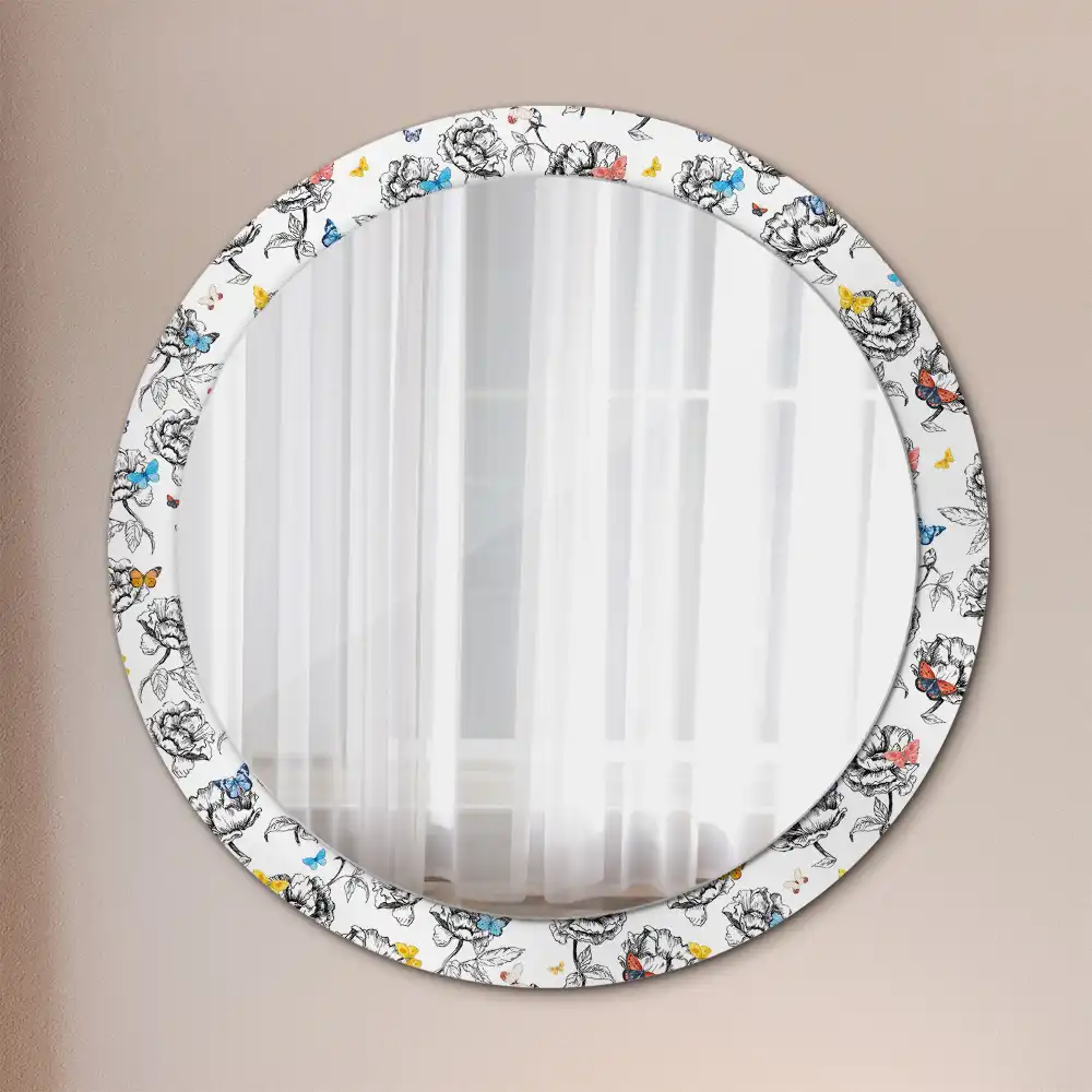 Round mirror frame with print Colorful butterflies