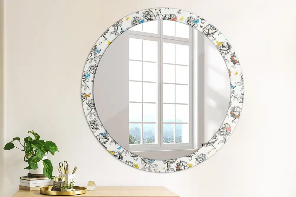 Round mirror frame with print Colorful butterflies