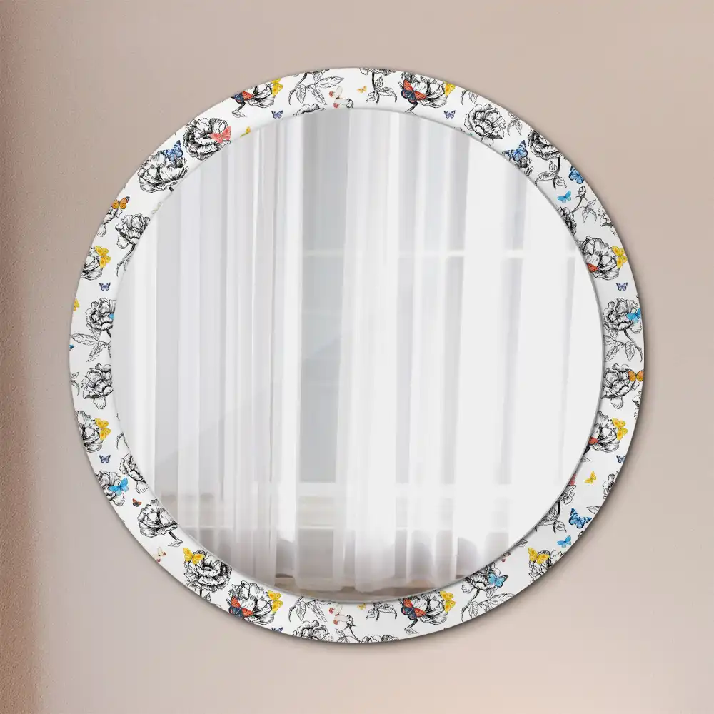 Round mirror frame with print Colorful butterflies