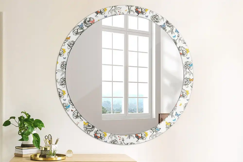 Round mirror frame with print Colorful butterflies