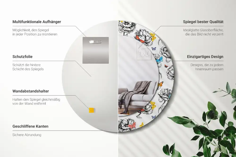 Round mirror frame with print Colorful butterflies