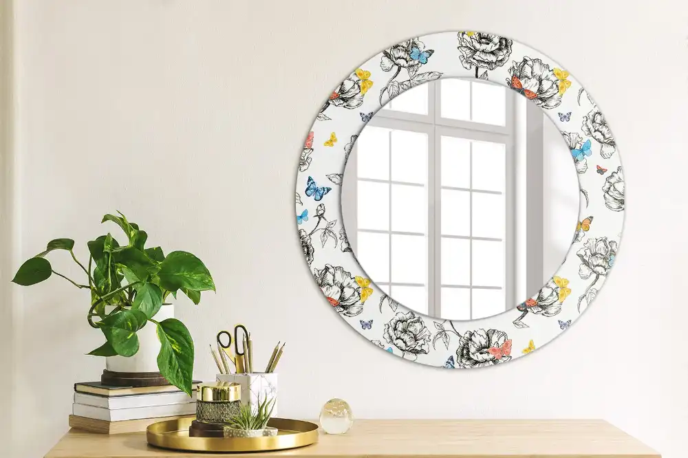 Round mirror frame with print Colorful butterflies