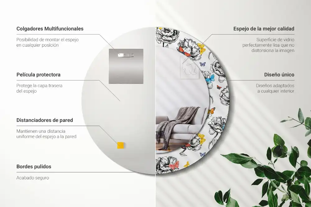 Round mirror frame with print Colorful butterflies