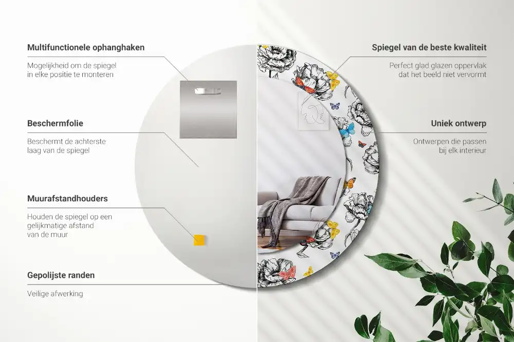 Round mirror frame with print Colorful butterflies
