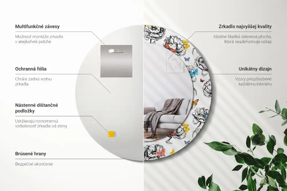 Round mirror frame with print Colorful butterflies