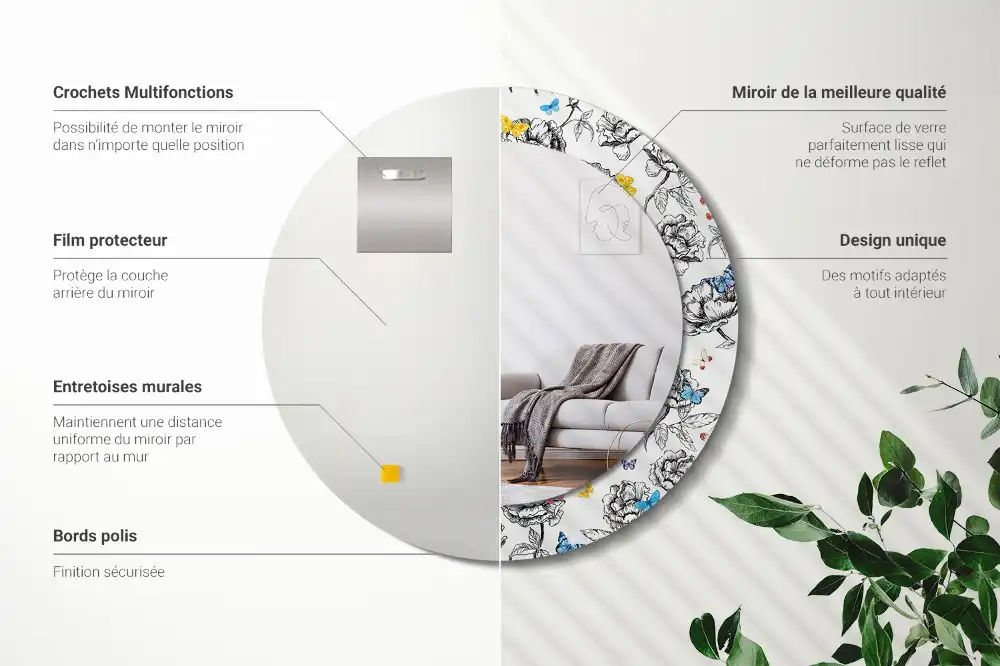 Round mirror frame with print Colorful butterflies