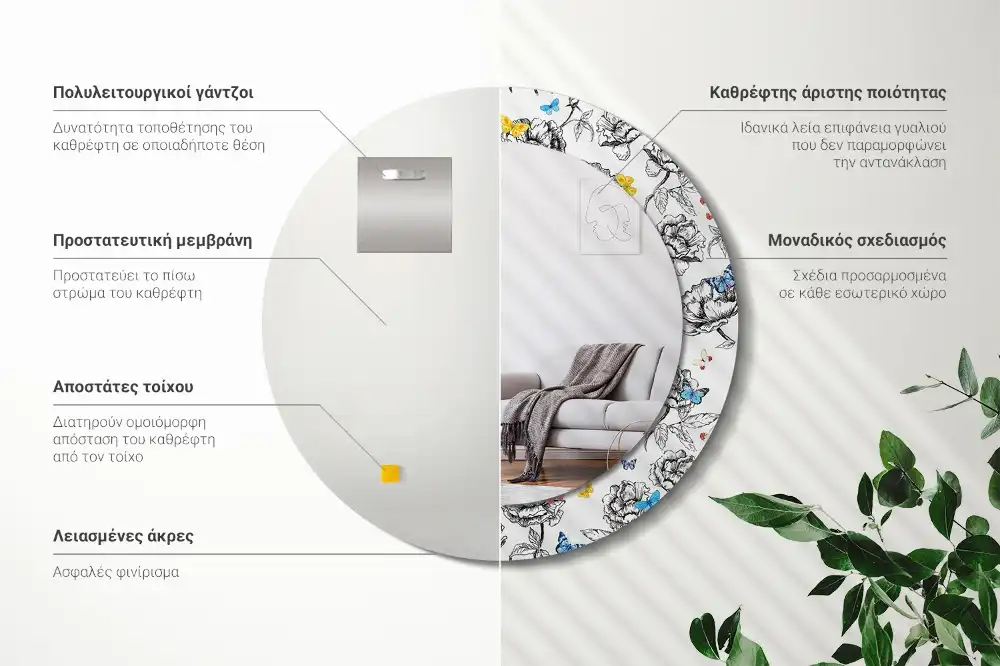 Round mirror frame with print Colorful butterflies