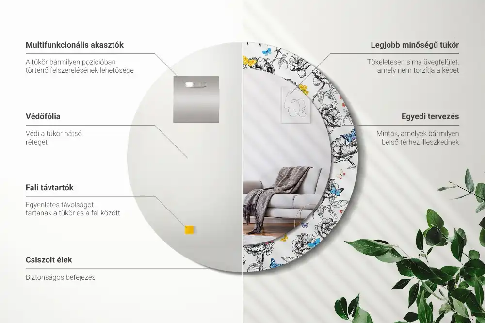 Round mirror frame with print Colorful butterflies