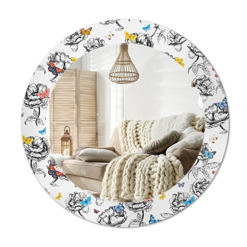Round mirror frame with print Colorful butterflies