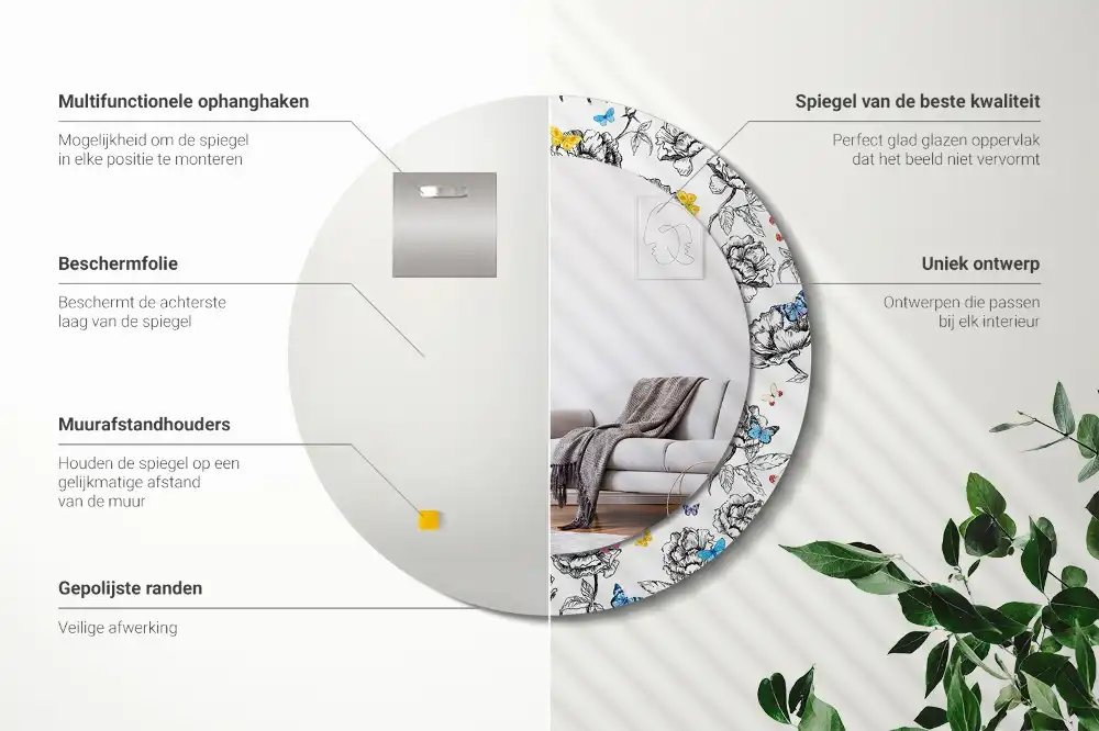 Round mirror frame with print Colorful butterflies