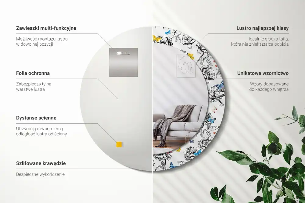 Round mirror frame with print Colorful butterflies