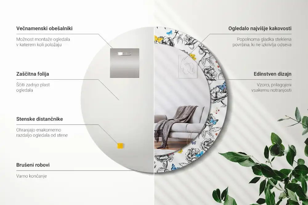 Round mirror frame with print Colorful butterflies