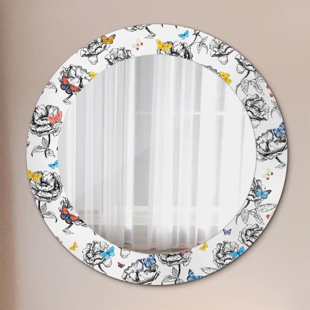 Round mirror frame with print Colorful butterflies