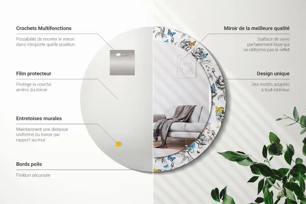 Round mirror frame with print Colorful butterflies