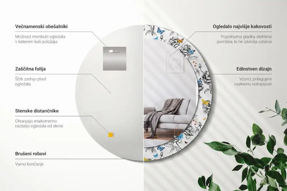 Round mirror frame with print Colorful butterflies