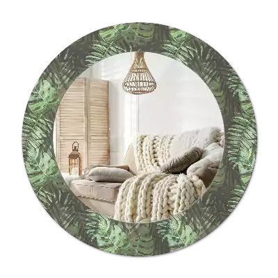 Round wall mirror decor Tropical leaves