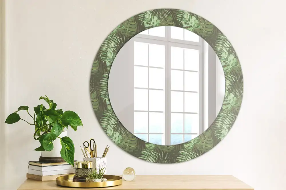 Round wall mirror decor Tropical leaves
