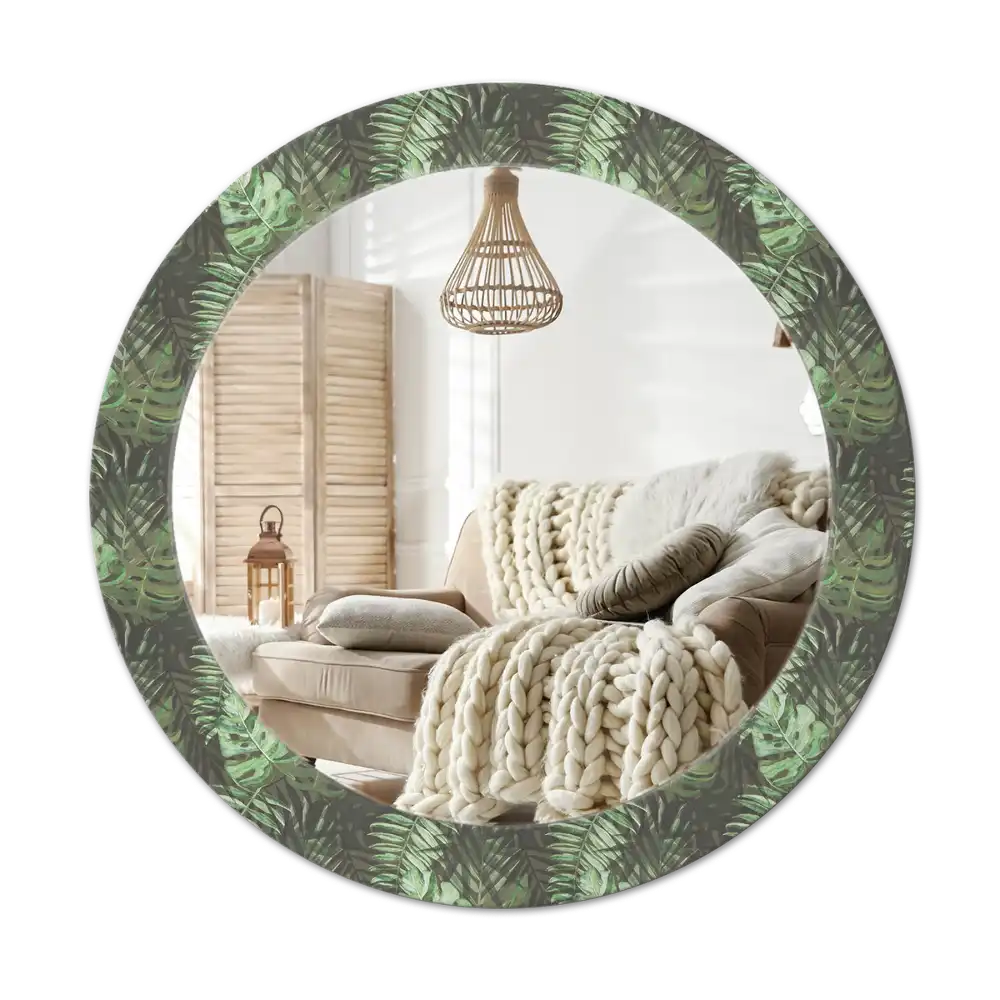 Round wall mirror decor Tropical leaves