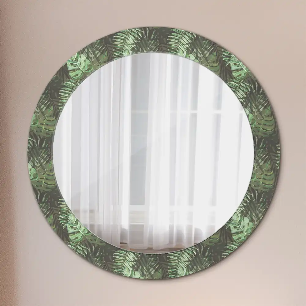 Round wall mirror decor Tropical leaves