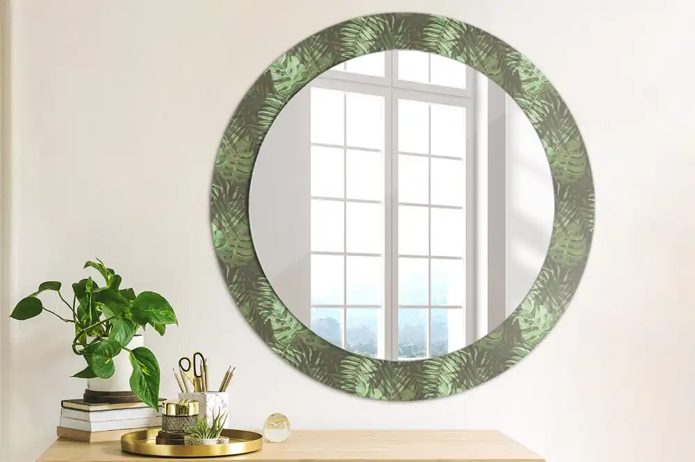Round wall mirror decor Tropical leaves