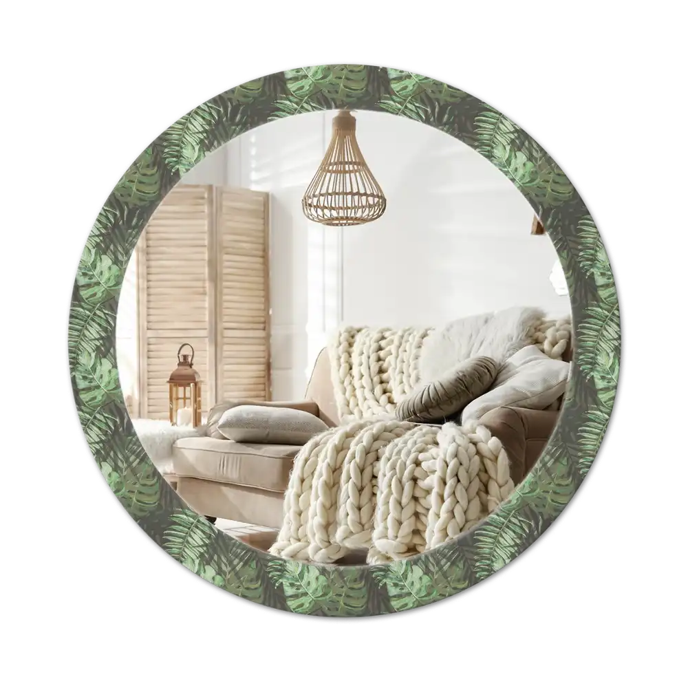 Round wall mirror decor Tropical leaves