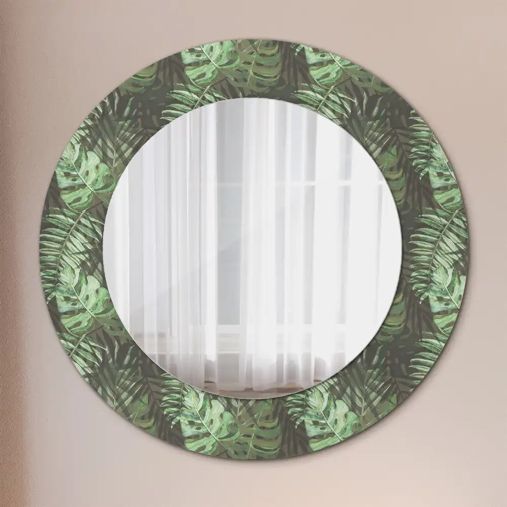 Round wall mirror decor Tropical leaves