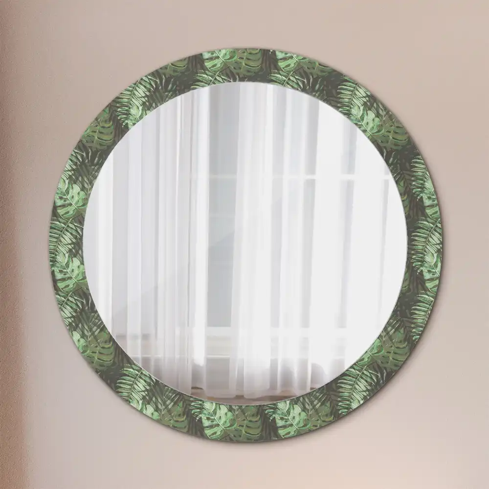 Round wall mirror decor Tropical leaves