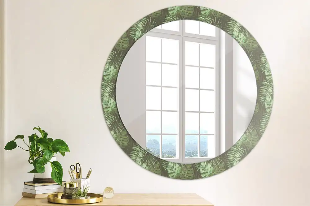 Round wall mirror decor Tropical leaves