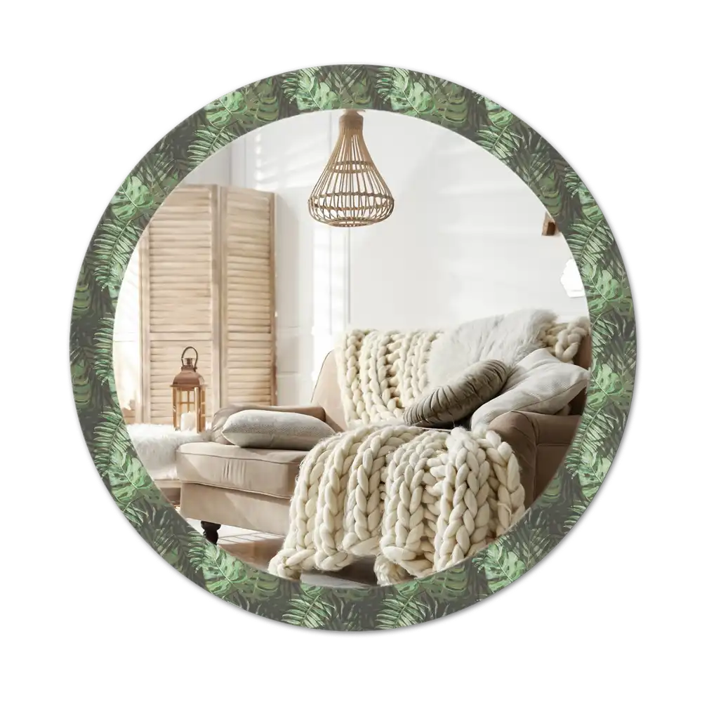 Round wall mirror decor Tropical leaves