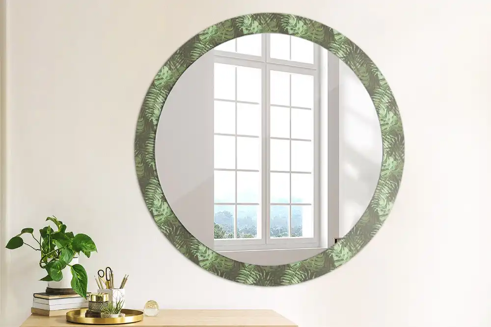 Round wall mirror decor Tropical leaves