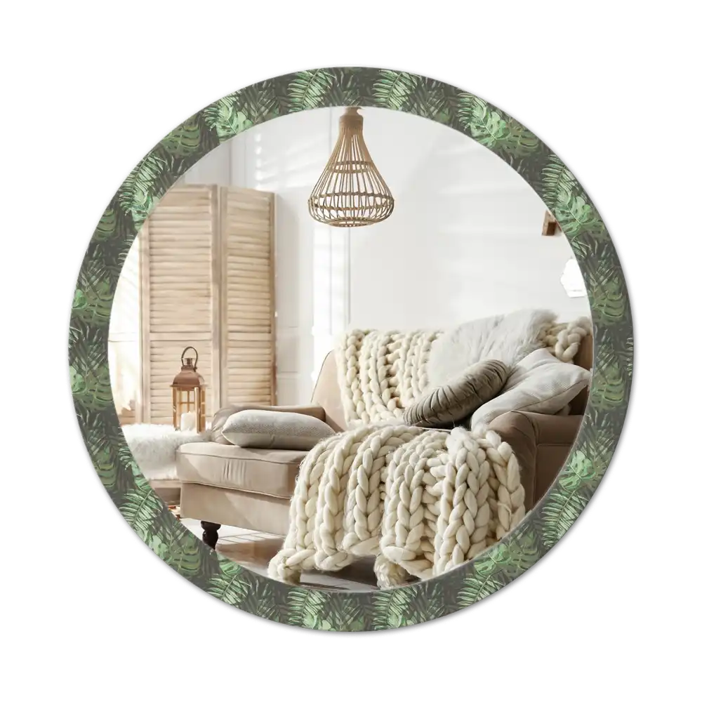 Round wall mirror decor Tropical leaves