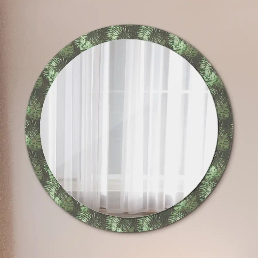 Round wall mirror decor Tropical leaves