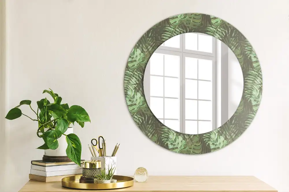 Round wall mirror decor Tropical leaves