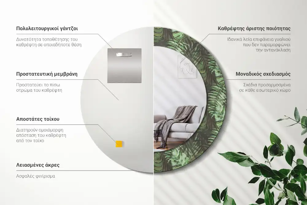 Round wall mirror decor Tropical leaves