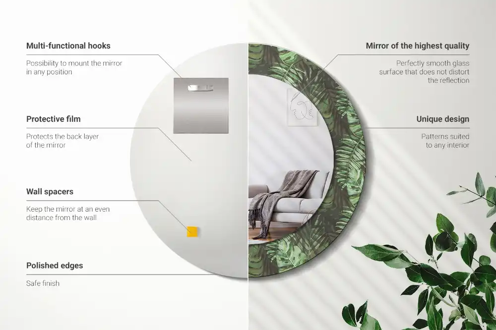 Round wall mirror decor Tropical leaves