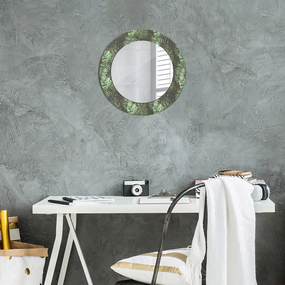 Round wall mirror decor Tropical leaves