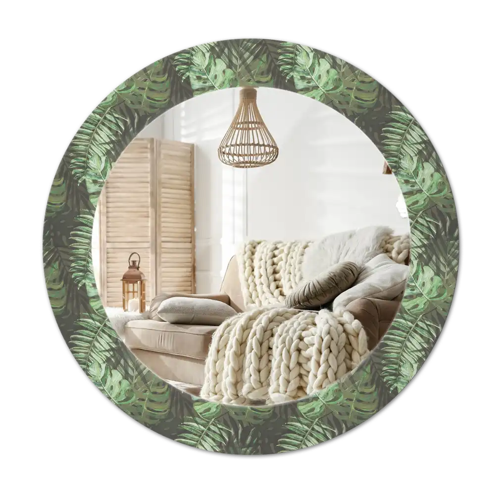 Round wall mirror decor Tropical leaves