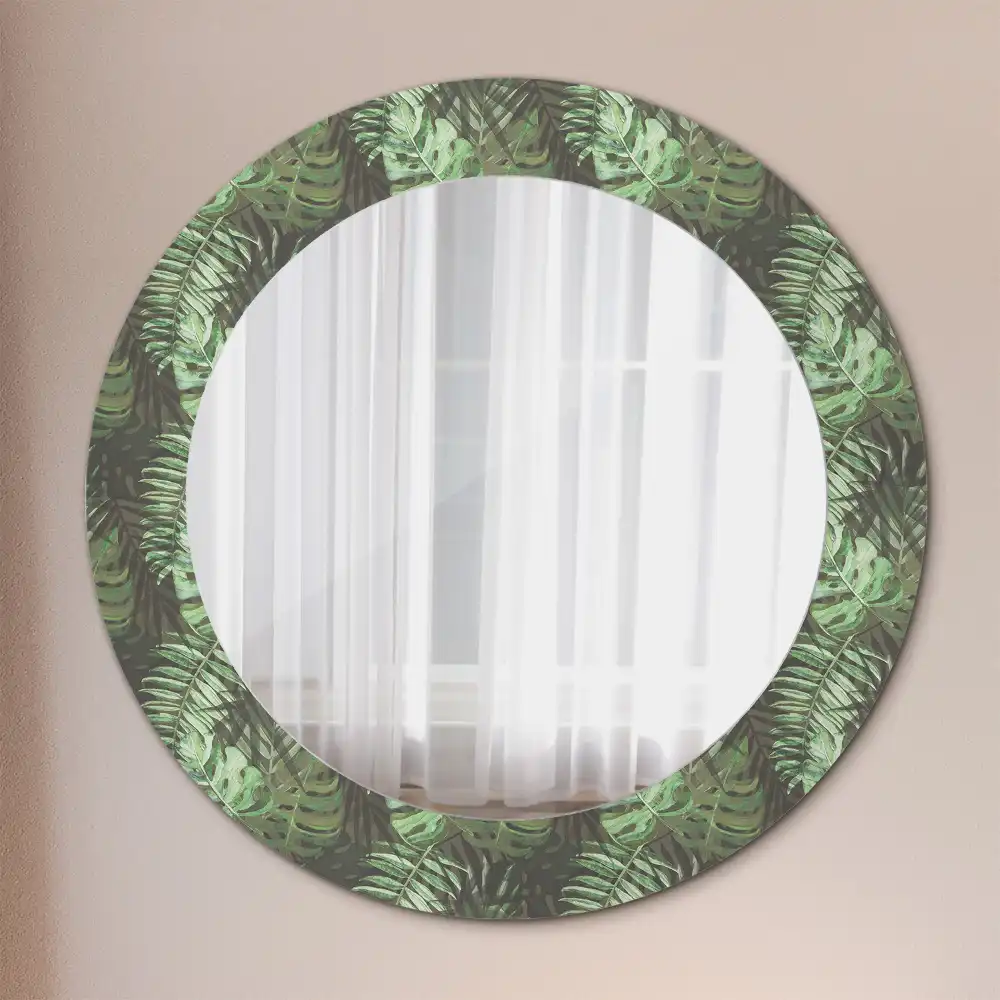 Round wall mirror decor Tropical leaves