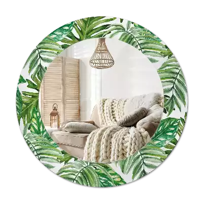 Round mirror frame with print Jungle leaves