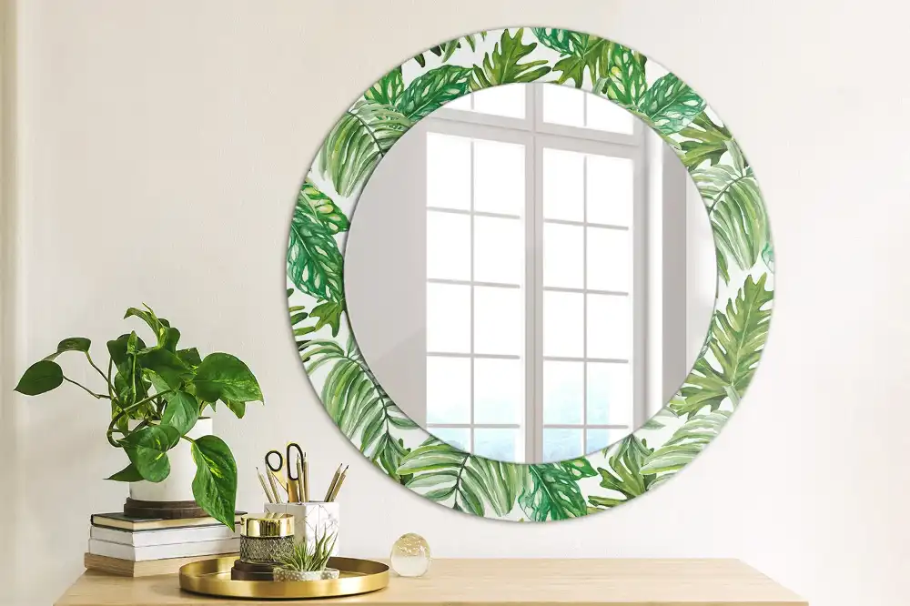 Round mirror frame with print Jungle leaves