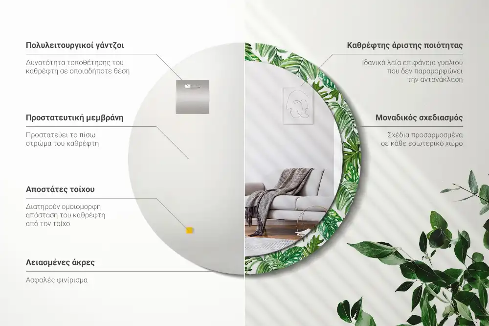 Round mirror frame with print Jungle leaves